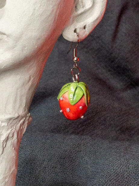 Strawberry Nails Clay Earrings Hooks