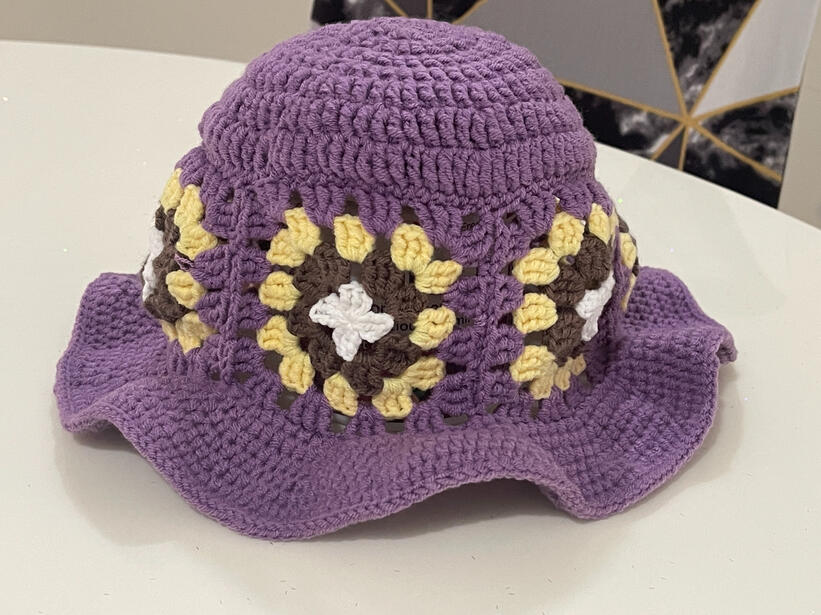 Purple Granny Square Bucket Hat